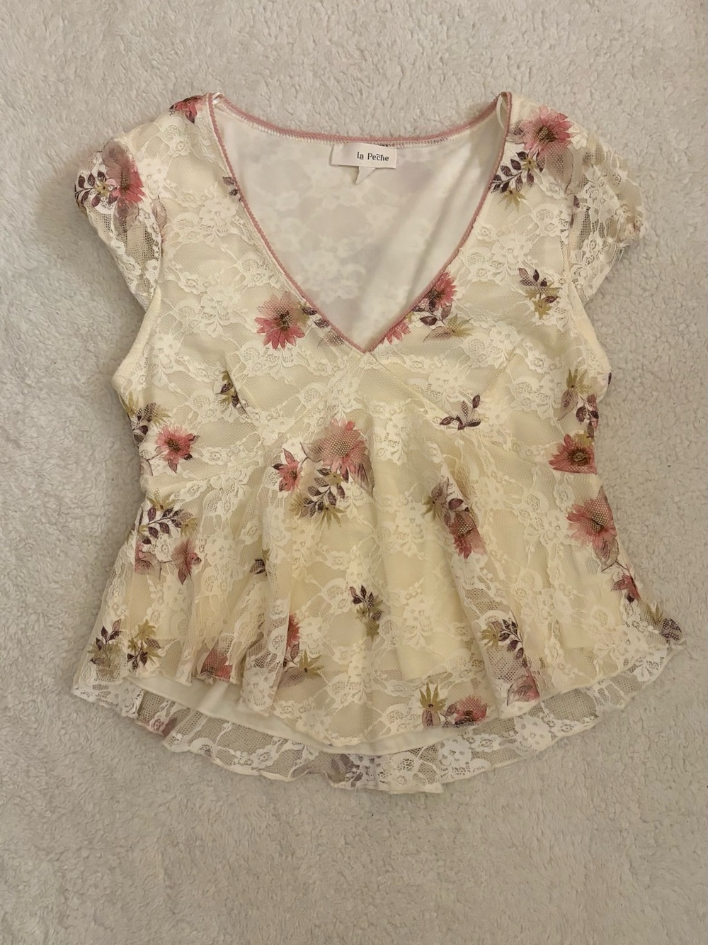 Cream Floral Lace Peplum Blouse